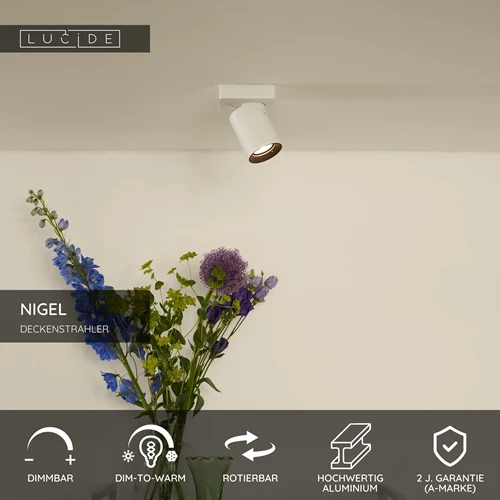 Lucide NIGEL - Deckenstrahler - LED Dim to warm - GU10 - 1x5W 2200K/3000K - Weiß - USP